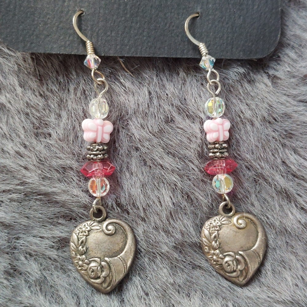 Victorian Hearts Dangle Pierced Earrings